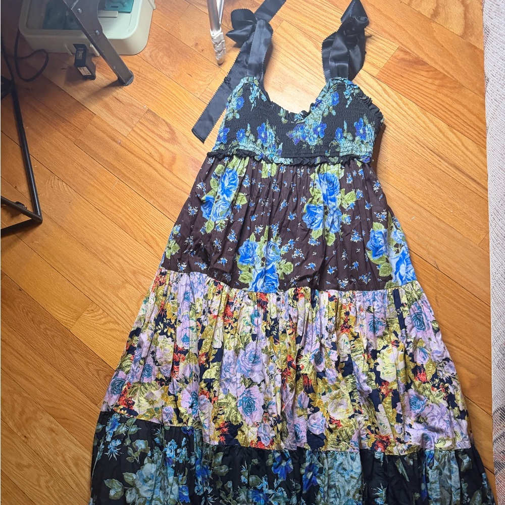 Free People Floral Patchwork Maxi Dress in Black, Blue, Green - Picture 2 of 4